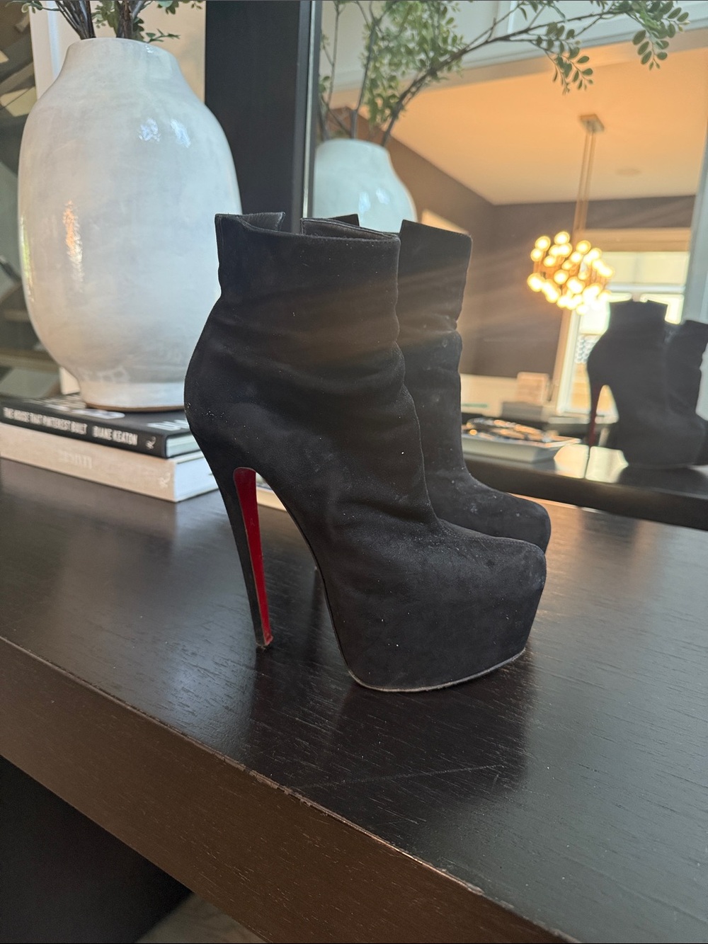 Louboutin Daf Booties Black Suede Platform Ankle Boots